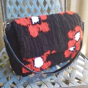 Handmade Floral Purse Handbag Black Red